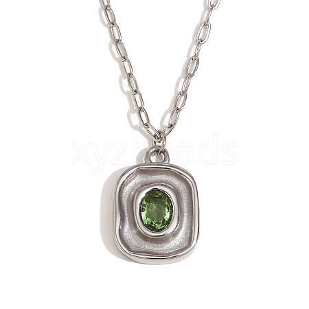Brass Pave Green Cubic Zirconia Pendant 304 Stainless Steel Paperclip Chain Necklaces WGD11F6-02-1