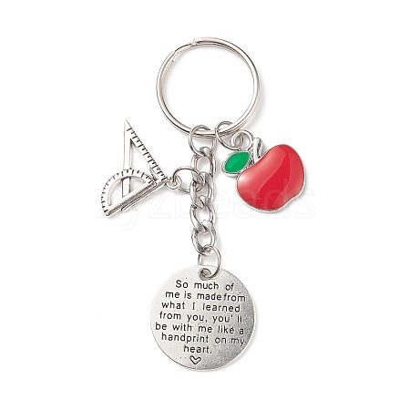 Red Apple Triangular Ruler Alloy Charm Keychain KEYC-TA00002-1