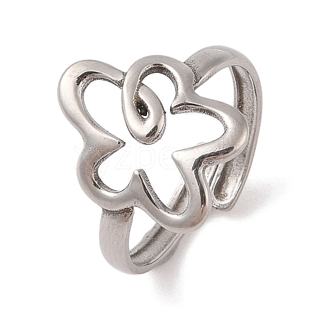 Non-Tarnish 304 Stainless Steel Hollow Flower Cuff Ring for Women RJEW-G322-07P-1