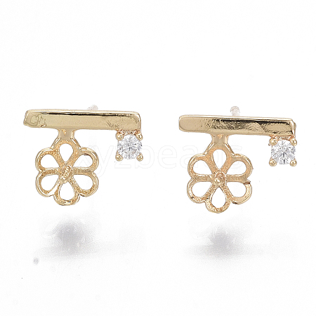 Brass Micro Pave Clear Cubic Zirconia Stud Earring Findings KK-N232-03-NF-1