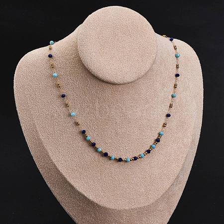 304 Stainless Steel & Glass Beaded Necklaces NJEW-U026-16G-1