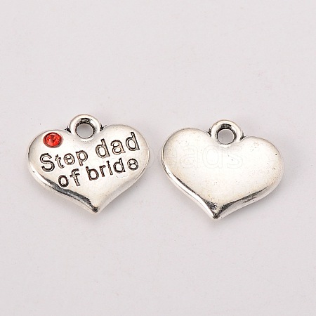 Wedding Theme Antique Silver Tone Tibetan Style Alloy Heart with Step Dad of Bride Rhinestone Charms LS-TIBEP-N005-22E-1