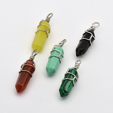 Faceted Bullet Platinum Plated Brass Gemstone Double Terminated Pointed Pendants G-J265-M-1