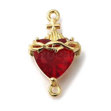 Brass FireBrick Cubic Zirconia Sacred Heart of Jesus Connector Charms KK-R002-27G-02-1