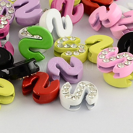 Mixed Color Zinc Alloy Grade A Rhinestone Letter Slide Charms ALRI-S130-S-1