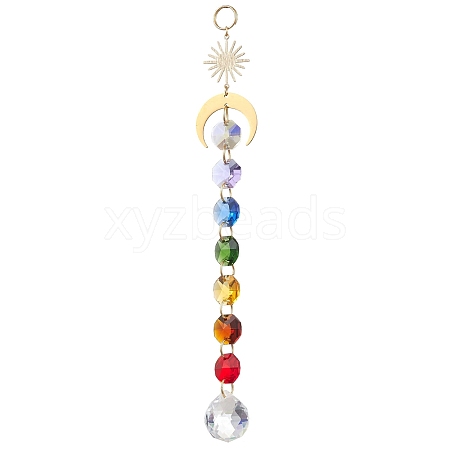 Glass Octagon Beads Hanging Suncatchers HJEW-JM02308-1