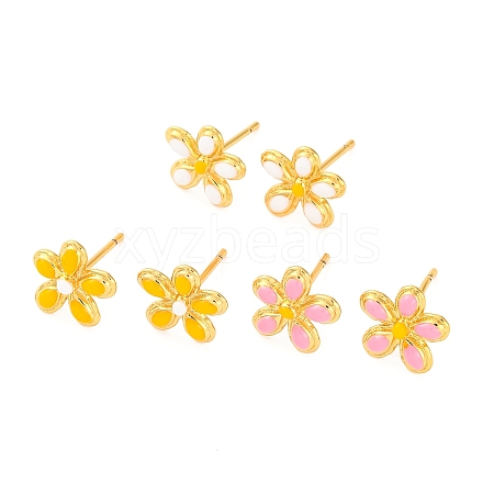 Rack Plating Flower Brass Stud Earrings EJEW-H016-42G-1