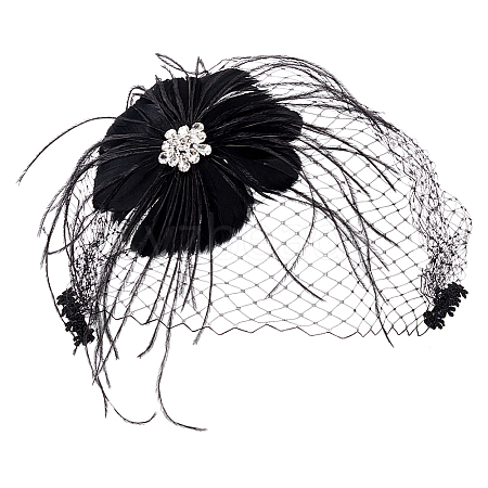 Bridal Wedding Mesh Feather Fascinator Hats Hair Chips OHAR-WH0011-47B-1