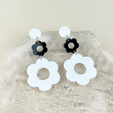 Acrylic Hollow Flower Dangle Stud Earrings FS-WGDE077-04-1