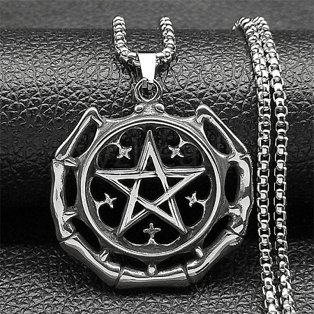 304 Stainless Steel Viking Pentagram Pendant Necklaces for Men NJEW-S440-17AS-1