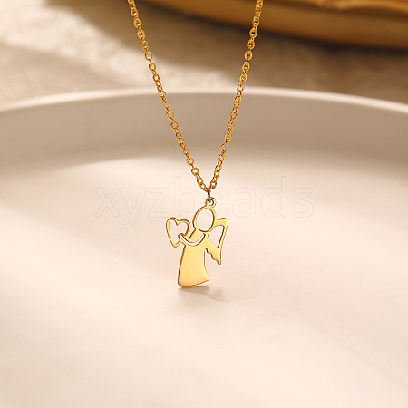 304 Stainless Steel Mother Child Silhouette Mama Pendant Necklaces for Women WI4645-1-1
