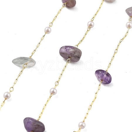 Natural Amethyst & Glass Link Chains CHC-K014-12G-04-1