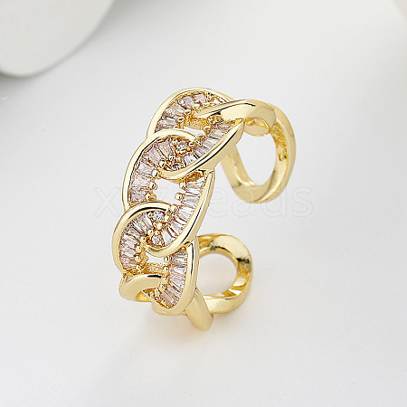 Brass Micro Pave Cubic Zirconia Adjustable Cuff Rings FS-WG8FE28-02-1