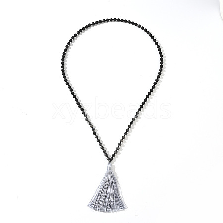 Natural Labradorite Beaded Tassel Pendant Necklaces for Men IS6381-1-1