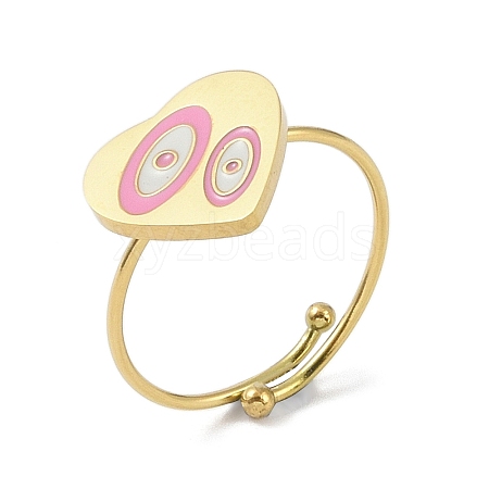 Ion Plating(IP) Heart 304 Stainless Steel Enamel Ring RJEW-A038-19G-03-1