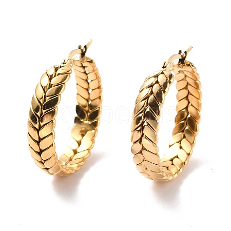 Vacuum Plating 201 Stainless Steel Leaf Wrap Hoop Earrings with 304 Stainless Steel Pin for Women EJEW-F280-26A-G-1