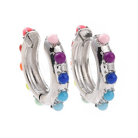 Colorful Resin Beaded Hoop Earrings EJEW-I274-01P-1