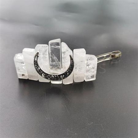 Bohemian Style Natural Quartz Crystal & Hollow Moon Crown Hair Barrettes PW-WG66000-07-1