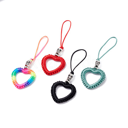 Heart Braided Nylon Cord Mobile Accessories HJEW-JM00607-1