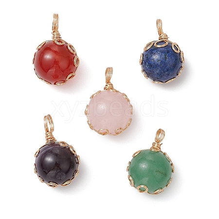 Natural Carnelian/Rose Quartz/Lapis Lazuli/Aventurine/Amethyst Round Pendants PALLOY-JF02982-1