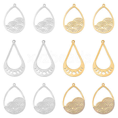 DICOSMETIC 12Pcs 3 Style 201 Stainless Steel Pendants STAS-DC0001-62-1