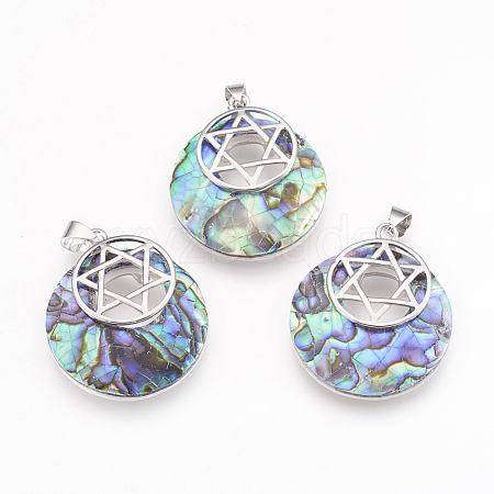 Natural Paua Shell Pendants KK-F751-G02-1