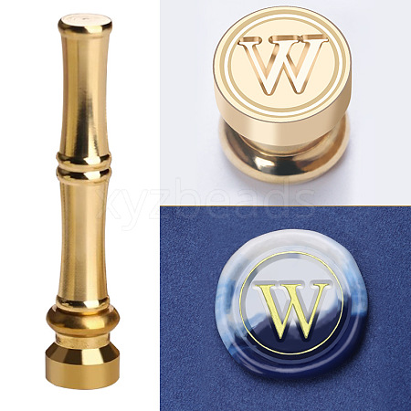 Golden Tone Brass Wax Seal Stamp Head with Bamboo Stick Shaped Handle STAM-K001-05G-W-1