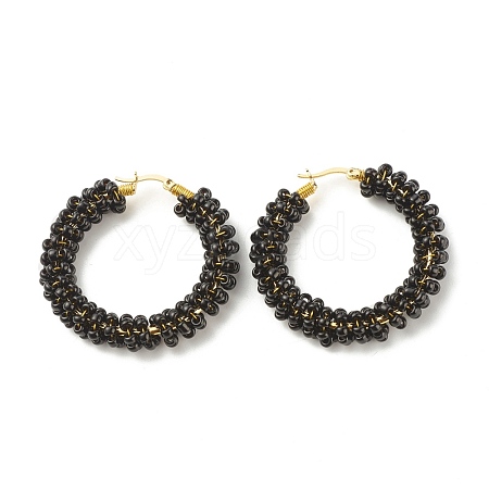 Glass Seed Beaded Hoop Earrings for Women EJEW-C003-02J-RS-1