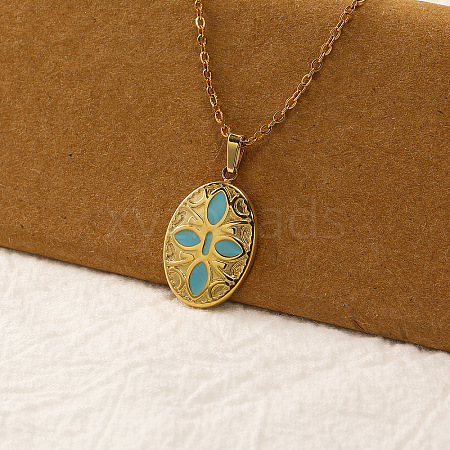 Vintage Real 18k Gold Plated Titanium Steel Enamel Pendant Necklaces for Women QI4661-2-1