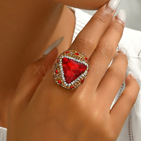 Unique Brass Triangle Ring with Rhinestone for Women HQ8887-2-1