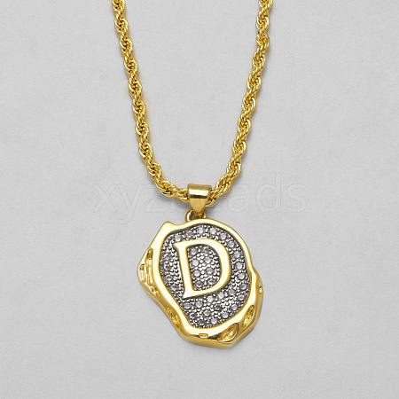 Brass Crystal Rhinestone Oval with Letter Pendant Necklaces FS-WG7CB6D-02-1