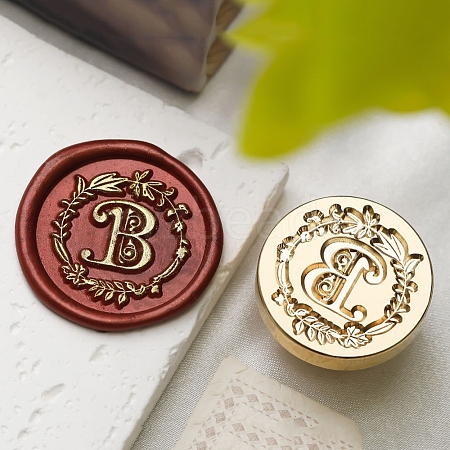 Golden Tone Wax Seal Brass Stamp Head DIY-B079-01G-B-1