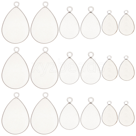 60Pcs 3 Styles 304 Stainless Steel Pendant Cabochon Settings STAS-SC0006-17-1