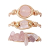 3Pcs 3 Styles Natural Rose Quartz & Amethyst & Green Aventurine Finger Rings RJEW-JR00745-3