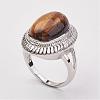 Natural Tiger Eye Finger Rings RJEW-P122-13-2