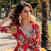 ANATTASOUL 2 Pairs 2 Colors Polyester Tassel with Pompom Boho Chandelier Earrings EJEW-AN0001-75-4