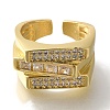 Rack Plating Rectangle Brass Clear Cubic Zirconia Open Cuff Rings RJEW-S411-21G-2