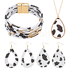 Leopard Teardrop PU Leather Pendant Necklaces & Bracelets & Dangle Earrings Sets SJEW-WH0007-07A-1