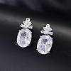 Brass Pave Cubic Zirconia Oval with Flower Stud Dangle Earrings for Women OA6190-3-1
