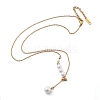 Ion Plating(IP) 304 Stainless Steel & White Plastic Pearl Round Pendant Lariat Necklaces for Women NJEW-P320-18G-4