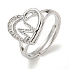 Heart with Letter Rack Plating Brass Micro Pave Cubic Zirconia Adjustable Rings for Women RJEW-I105-06P-N-1