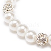 ABS Plastic Pearl & Brass Round Beaded Stretch Bracelet with Clear Rhinestone for Women BJEW-JB08523-02-5