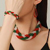 Christmas Glass Seed Beaded Multilayer Necklaces & Teardrop Dangle Earrings & Bracelets Sets WG44FFB-02-2