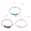 3Pcs 3 Style Natural Mixed Gemstone Chips & Glass Seed Braided Bead Bracelets Sets BJEW-JB09573-1