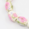 Handmade Flower Printed Porcelain Barrel Beads Strands PORC-L005-A-M-2