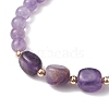 Natural Amethyst Cube & Round Beaded Stretch Bracelets BJEW-JB10807-05-3