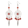 Natural Gemstone Woven Net with Feather Dangle Earrings EJEW-JE04967-3