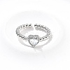 Heart Brass Micro Pave Cubic Zirconia Cuff Bangles & Rings Sets for Women SJEW-R002-05P-03-2