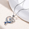 Brass Blue Cubic Zirconia Mermaid Heart Pendant Necklaces for Women NJEW-C067-04P-2