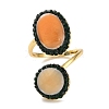 Oval Natural Yellow Shell Finger Rings RJEW-K286-02G-3